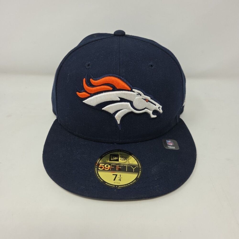 New Era 59FIFTY Denver Broncos Unisex Adult Dark Blue Teams Fitted Hat 7 1/4
